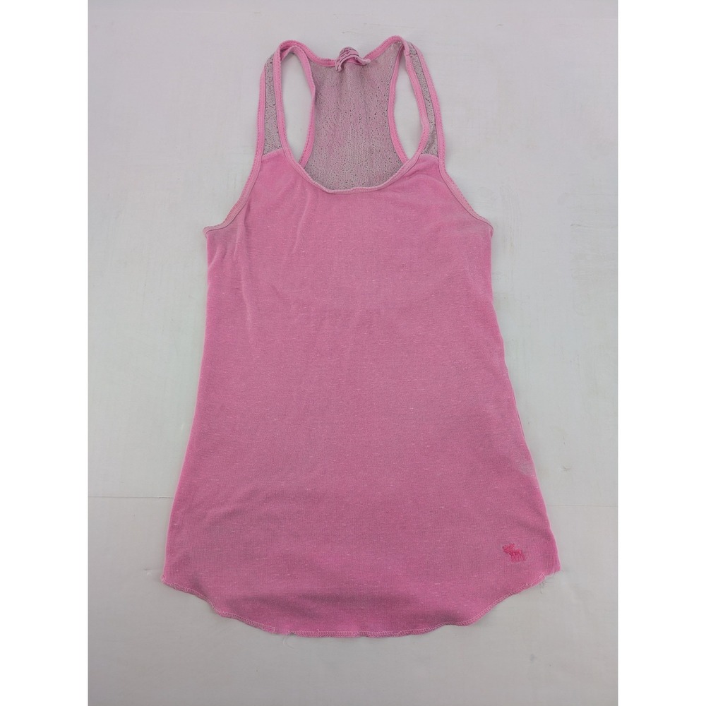 Abercrombie & Fitch Tank Top Women Large Hot Pink Lace Racerback Logo Y2K Ribbed